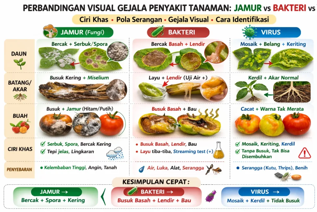 Gejala Penyakit Akibat Jamur, Bakteri, Dan Virus Pada Tanaman